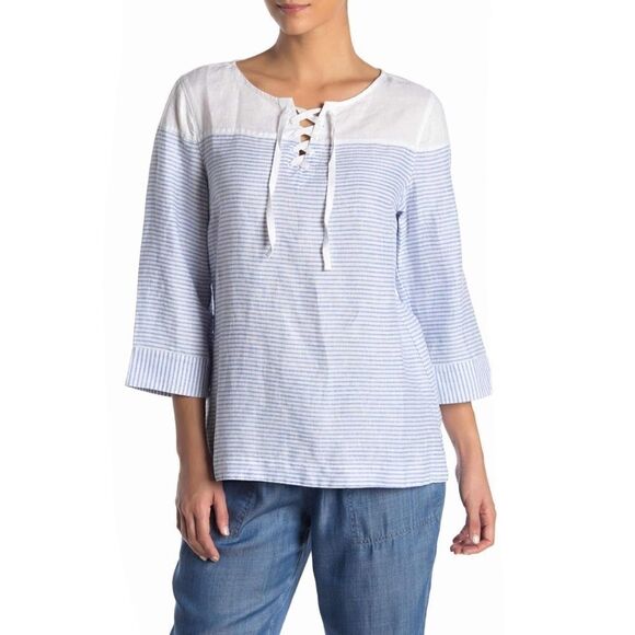 Tommy Bahama Crystalline Waters Lace-Up Linen Top - Picture 1 of 8